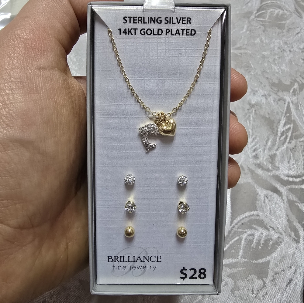 Sterling Silver 14kt Gold Plated Brilliance Fine Jewelry Dolphin Heart Necklace